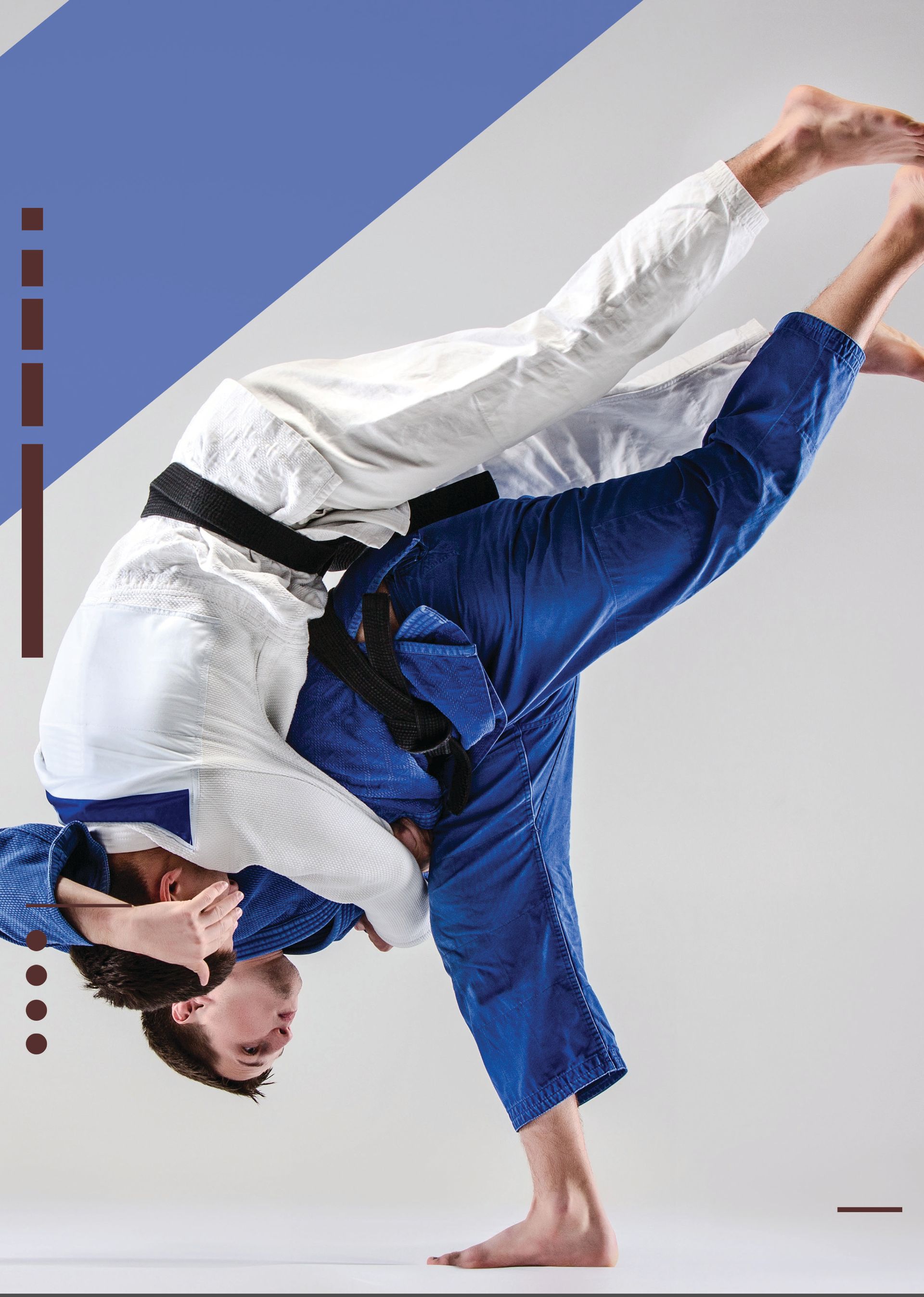 Two men are playing judo and one of them is being thrown in the air.