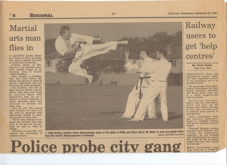 A newspaper article about martial arts man flies in