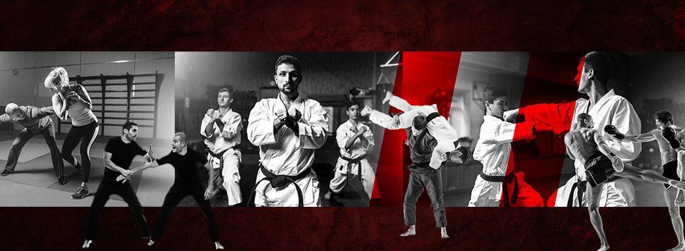 A group of people are practicing martial arts in a gym.