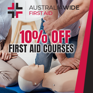 An advertisement for australia wide first aid courses