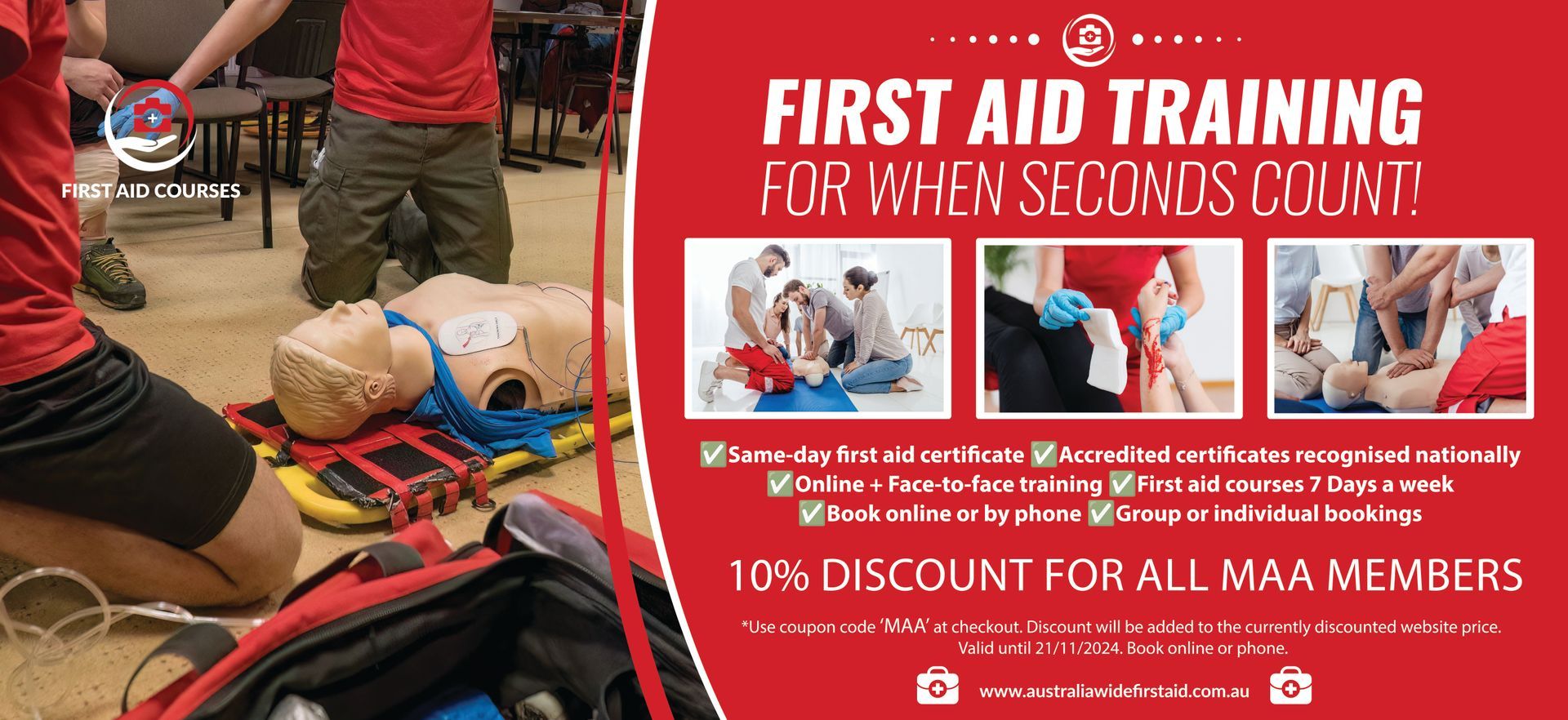 A poster for first aid training for when seconds count