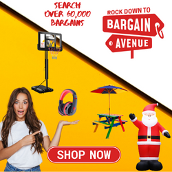 A woman points to a sign that says search over 60,000 bargains
