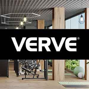 The verve logo is on a black background in a gym.