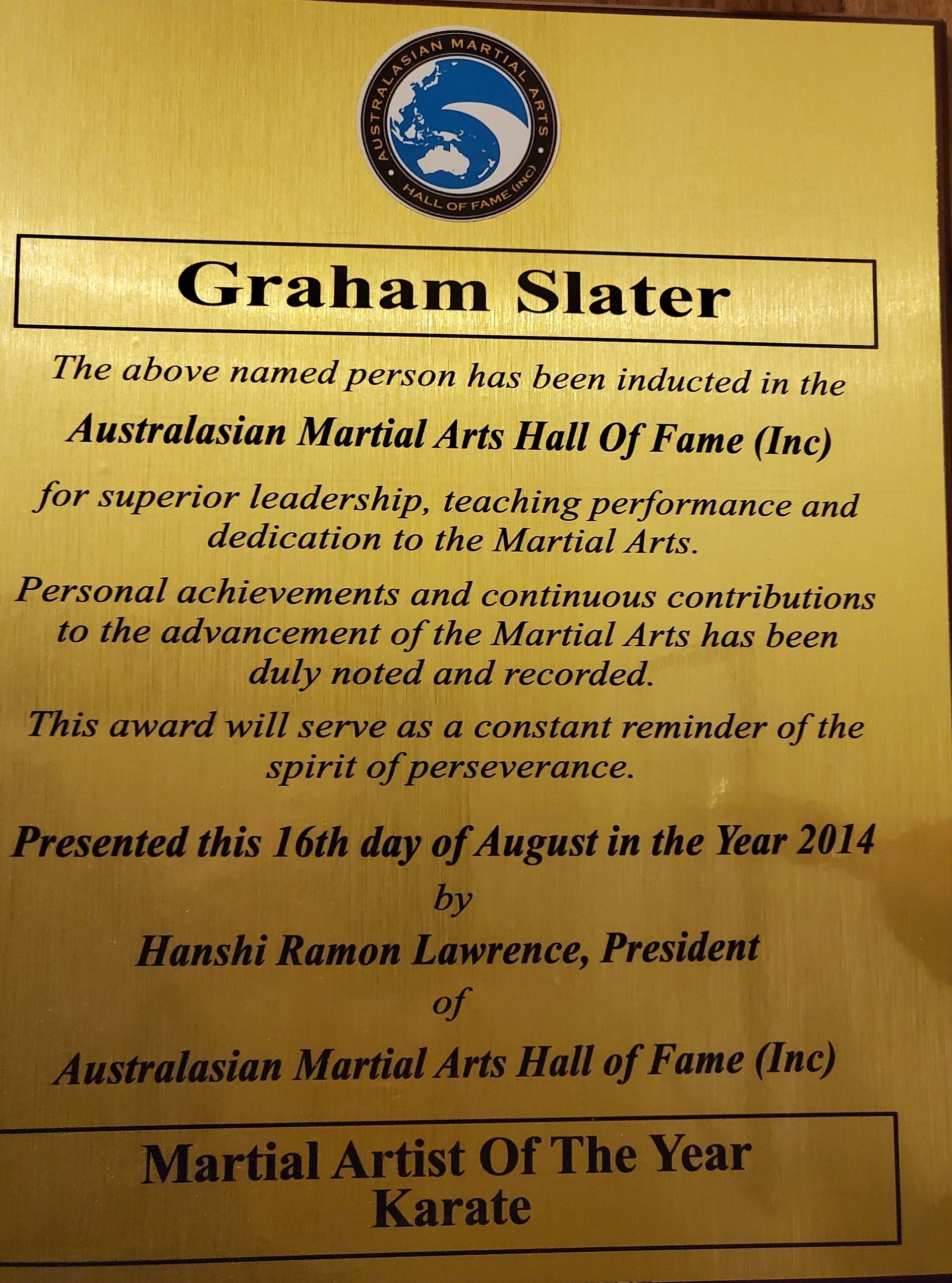 Graham slater is presented this 16th day of august in the year 2014