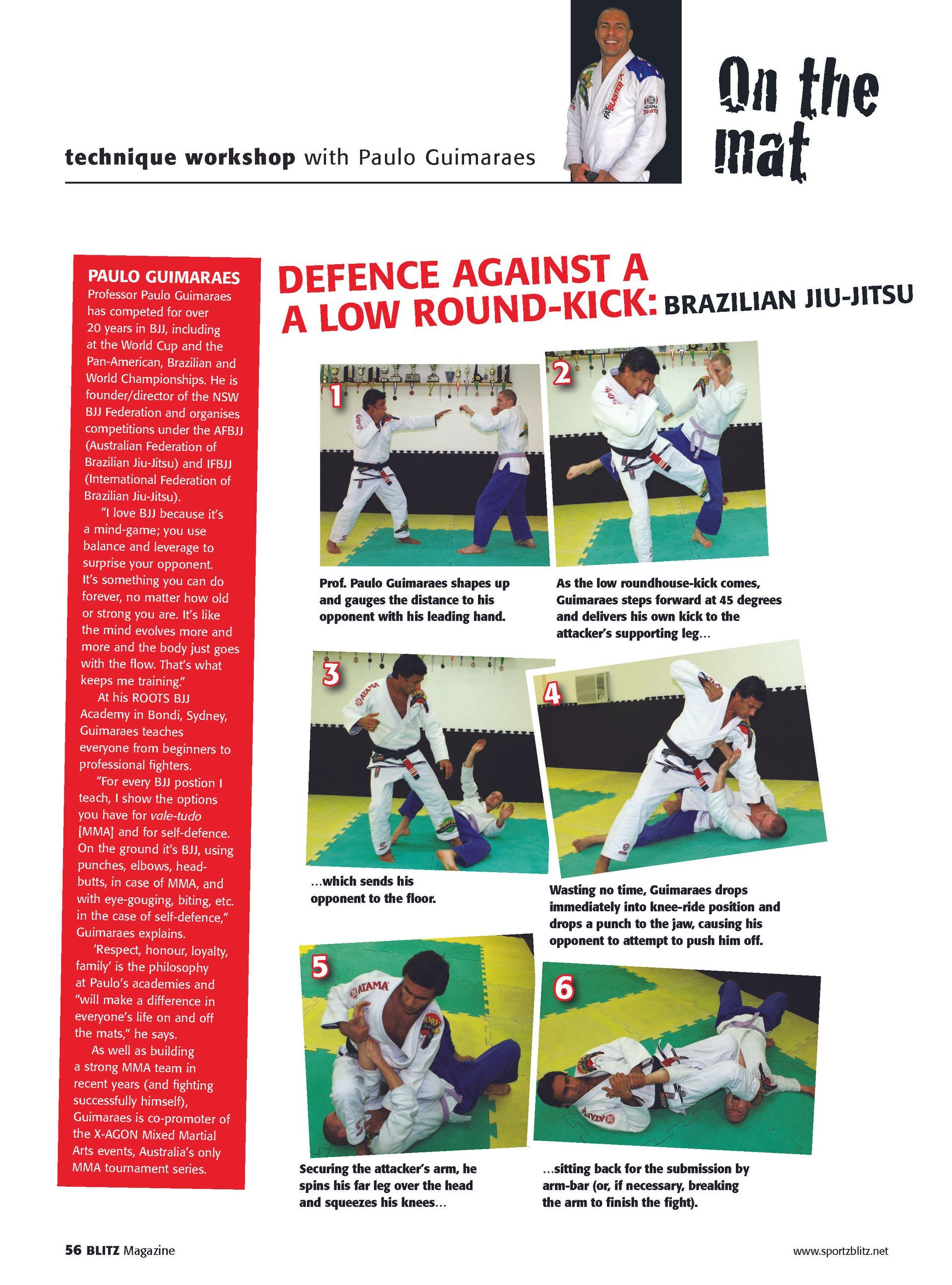 A magazine article about defence against a low round kick