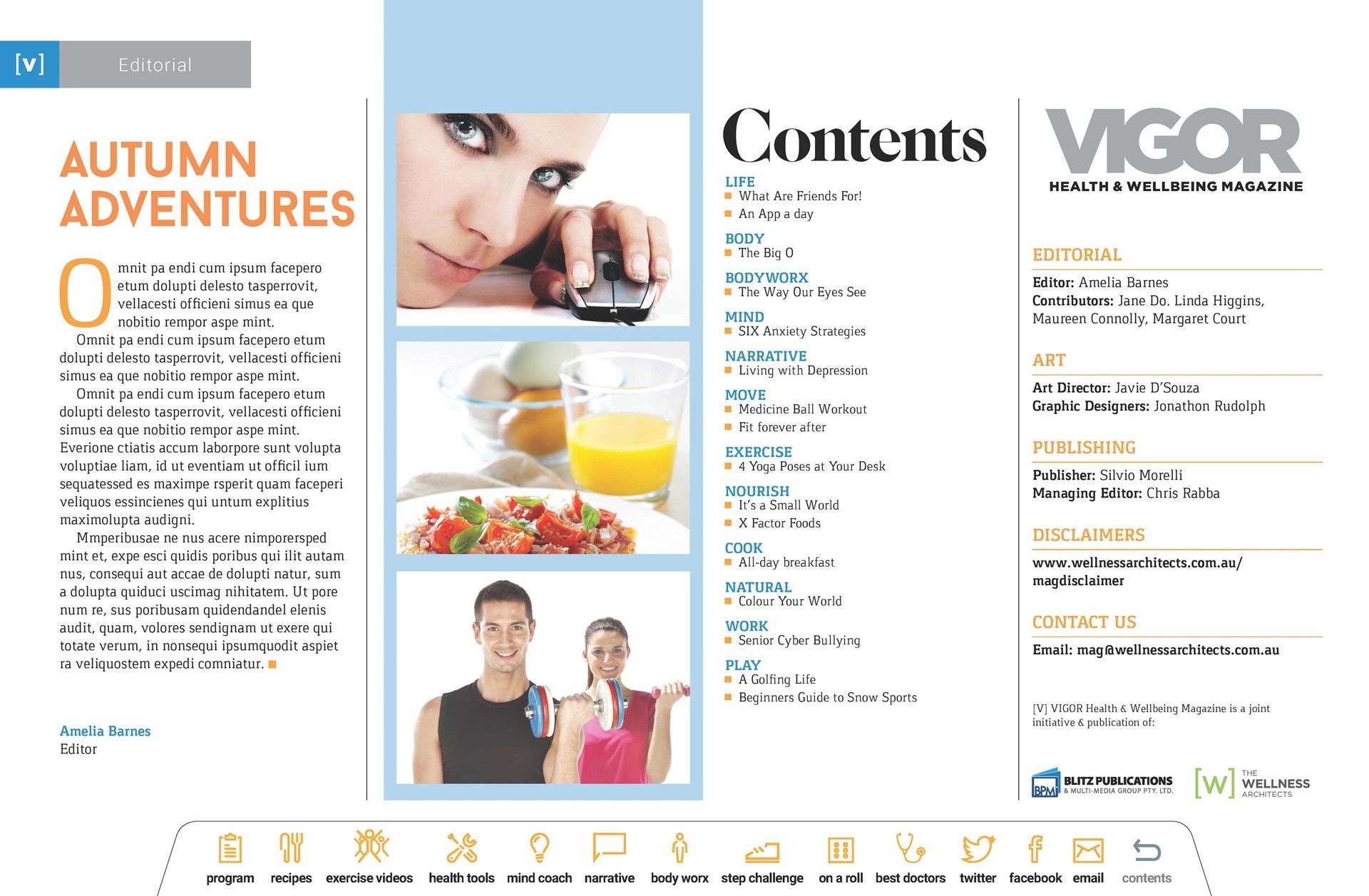 The contents of a magazine with a woman talking on a cell phone