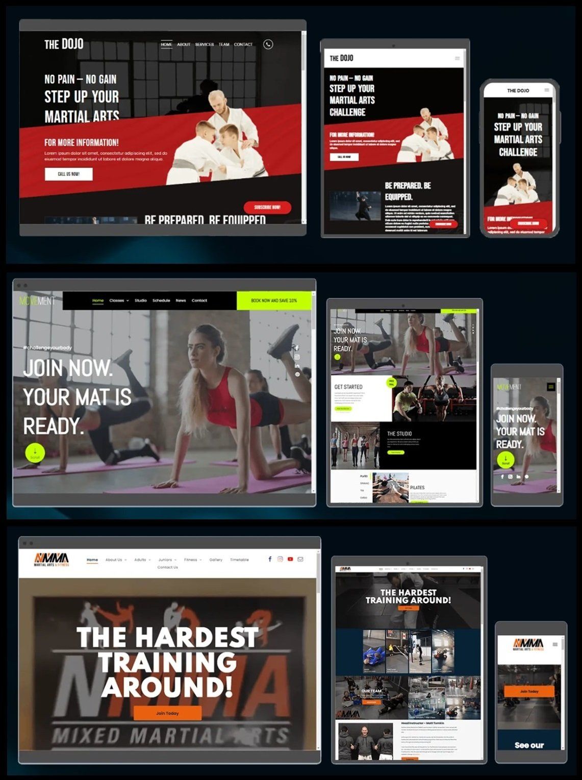 A collage of different types of websites on a black background.