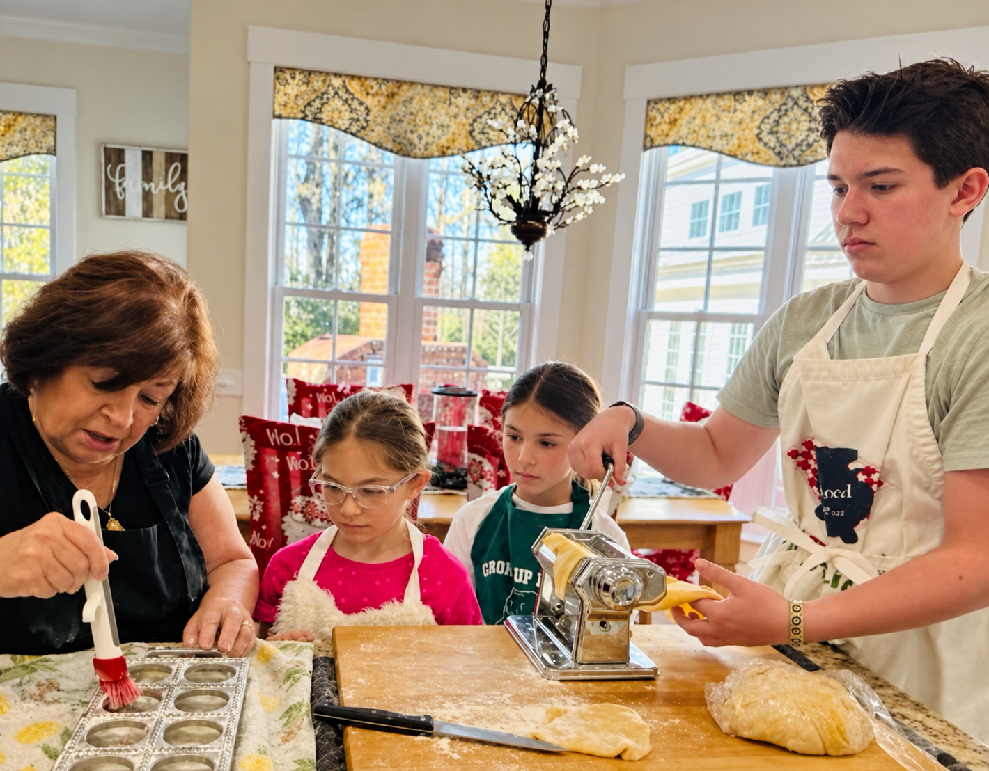 Intimate cooking class making fresh pasta by hand
