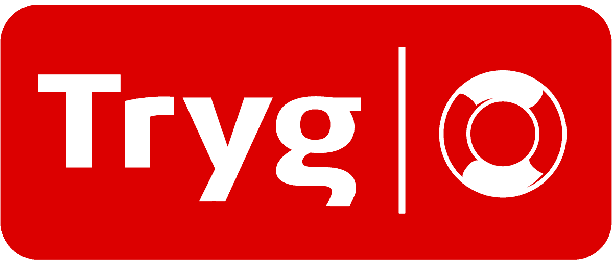 Tryg logo hvit på rød bakgrunn