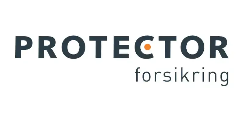 Logoen for protector forsikring er svart og oransje på hvit bakgrunn.