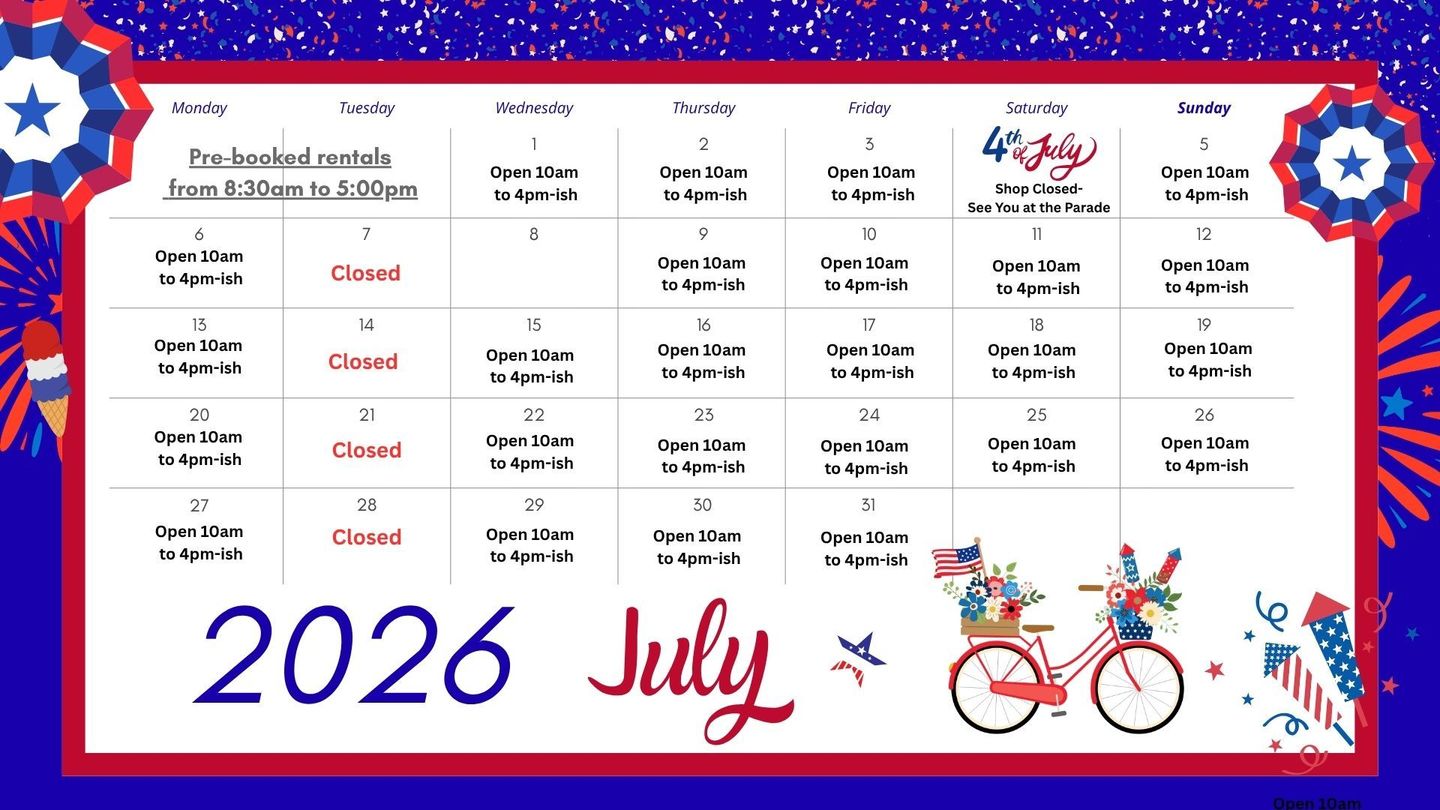 A calendar for the month of may with a bicycle on it.