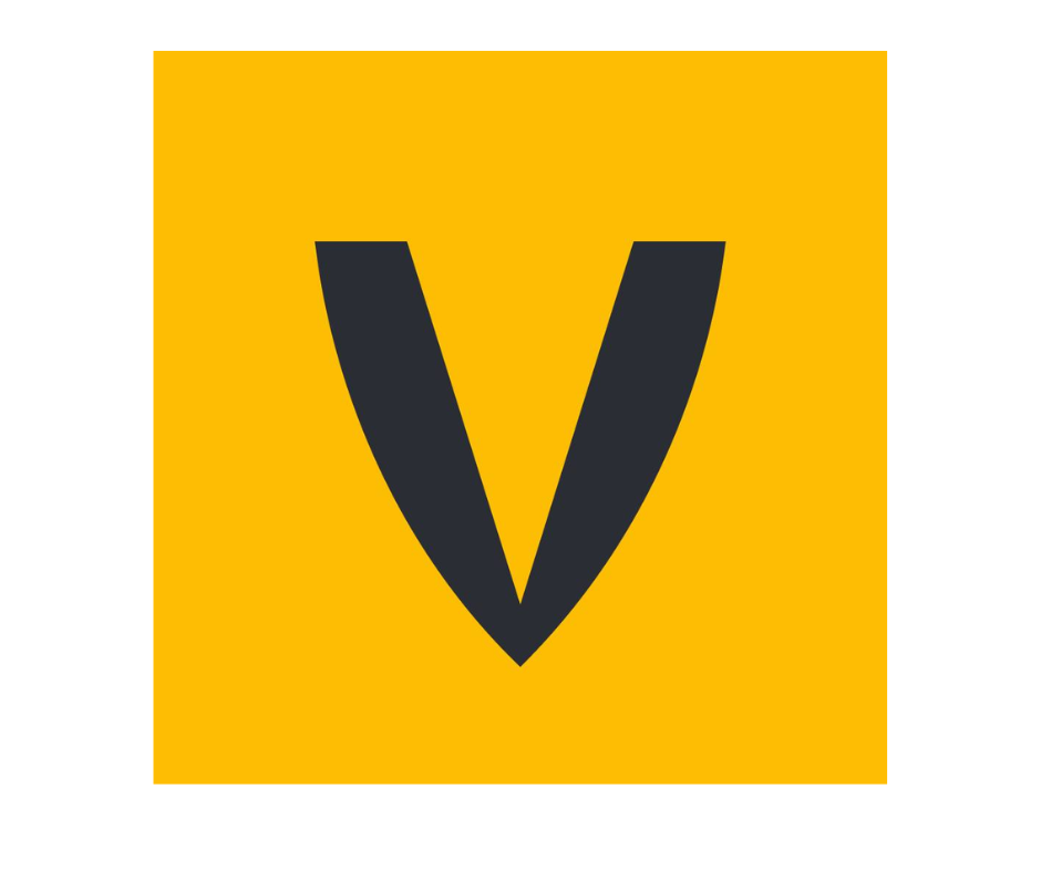 A yellow square with a black letter v on it