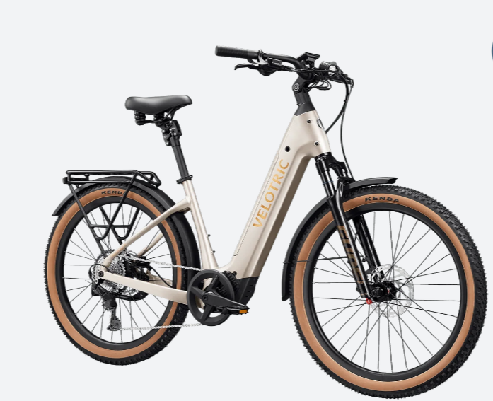 A red electric bike is sitting on a white background.