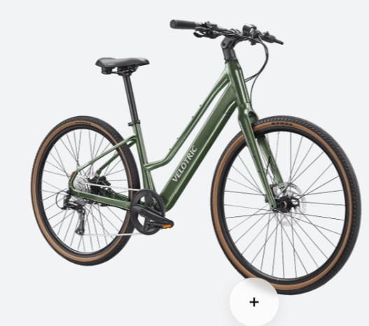 A red electric bike is sitting on a white background.