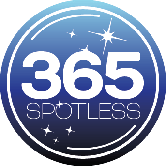 A logo for 365 spotless with a blue background