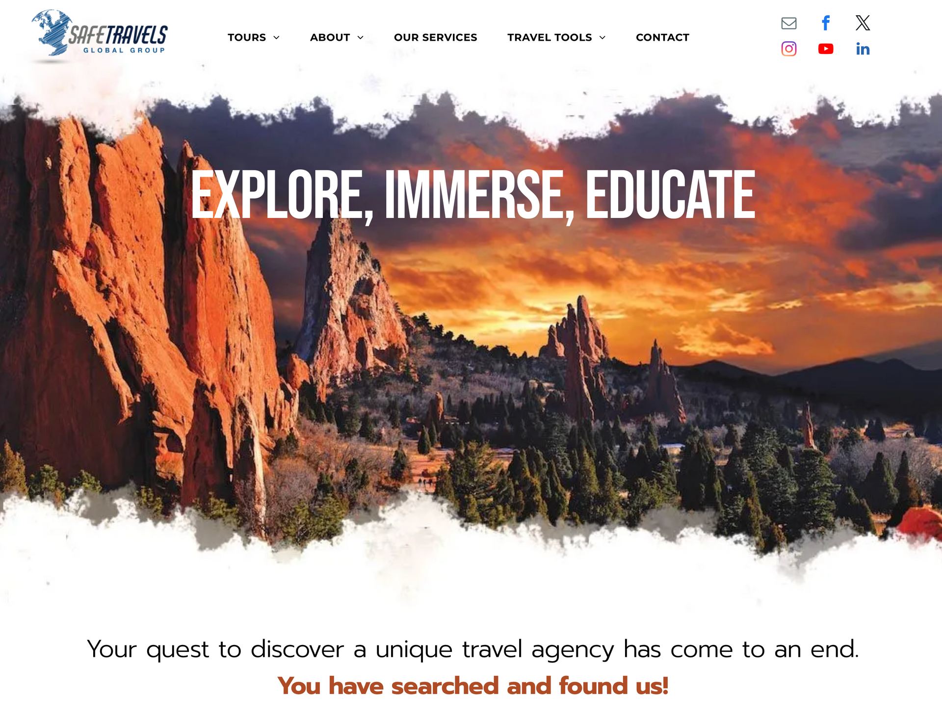 A website that says explore immerse educate on it