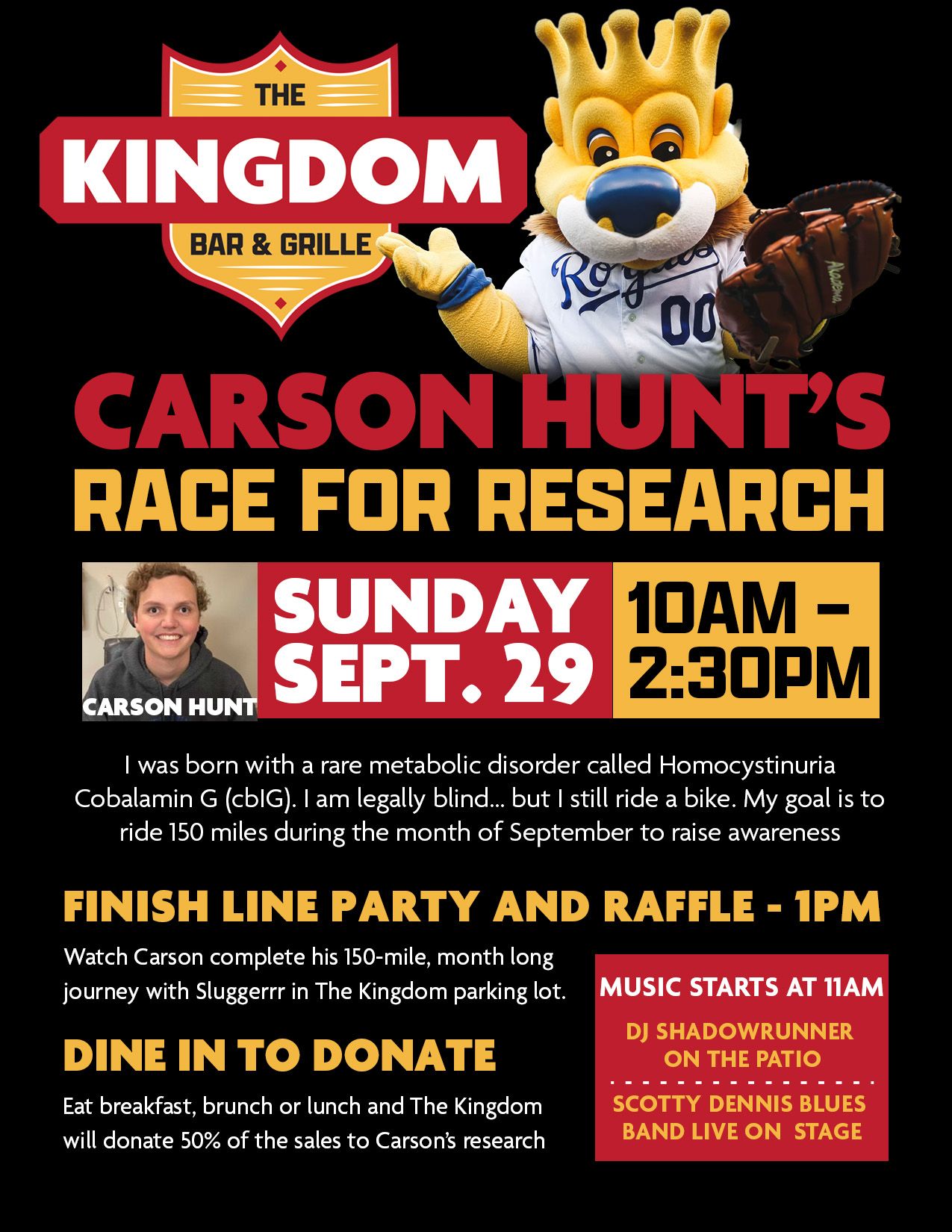 A poster for carson hunt 's race for research