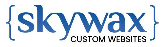 A blue logo for sky wax custom websites