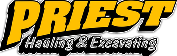 PRI&Eacute;ST Heating & Excavating logo in orange and black with bold italic text