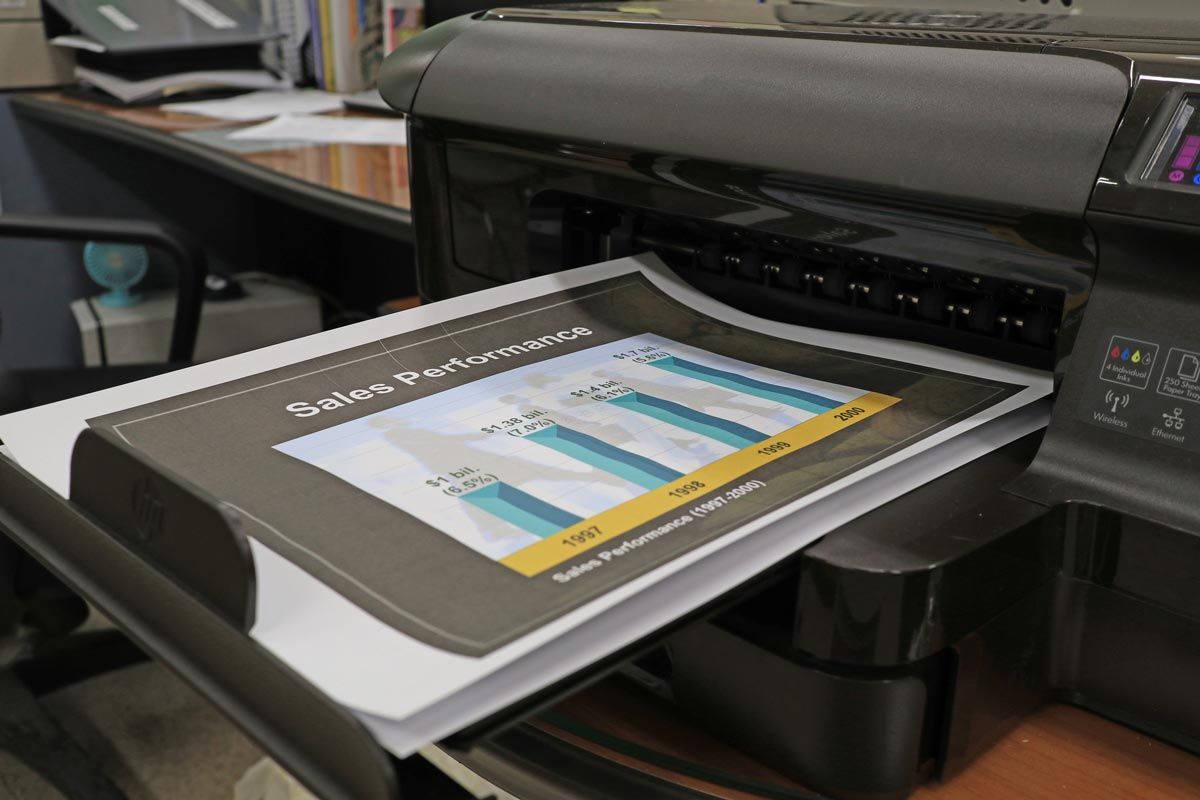 A printer is printing a graph on a piece of paper