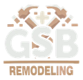 GSB Remodeling logo with crossed hammers and the letters "GSB" in a light color. "REMODELING" is below.