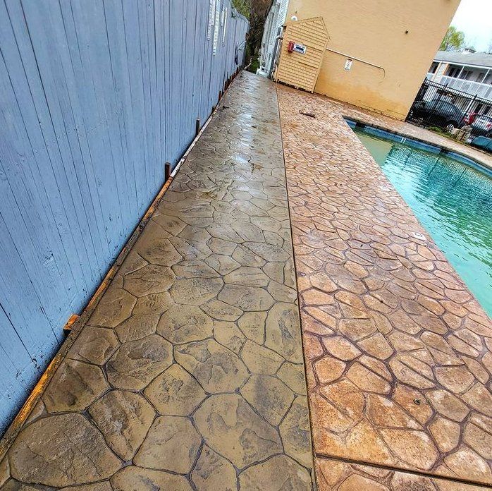 Pool deck with different textures and colours in Oshawa Ontario Canada.