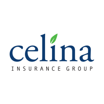 Celina Insurance Group logo: dark blue text with a green leaf above the