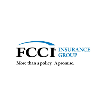 FCCI Insurance Group logo with blue arc over the words