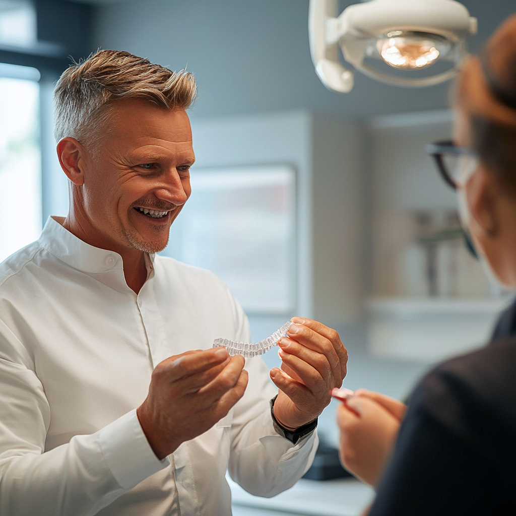 Pasient er på konsultasjon for usynlig tannregulering fra Invisalign.