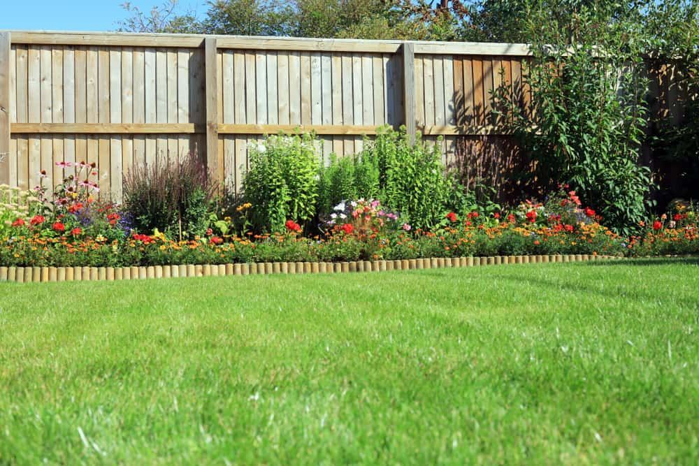 Wooden Fence Surrounds a Lush Green Lawn in a Garden — Perry's Timber & Fencing In Kiama, NSW