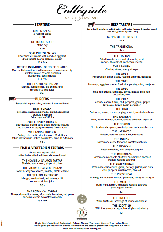 menu café restaurant la collégiale