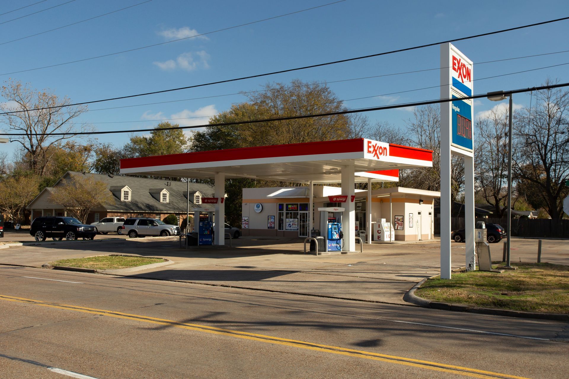 A gas station with a sign that says esso on it
