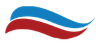 Blue and red wavy lines logo.