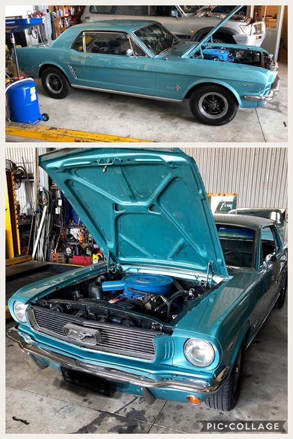 A Blue Mustang is Being Restored in a Garage — Cairns Auto Electrical Mechanical Air & Audio in Stratford, QLD