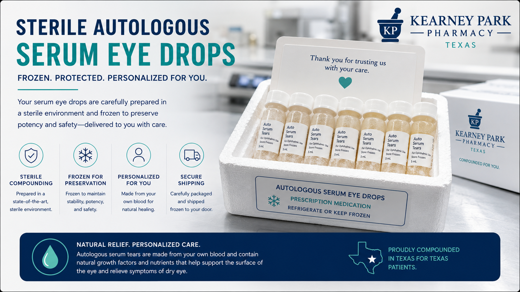 Learn what autologous serum eye drops are and how they treat severe dry eye. Compounded in Texas.