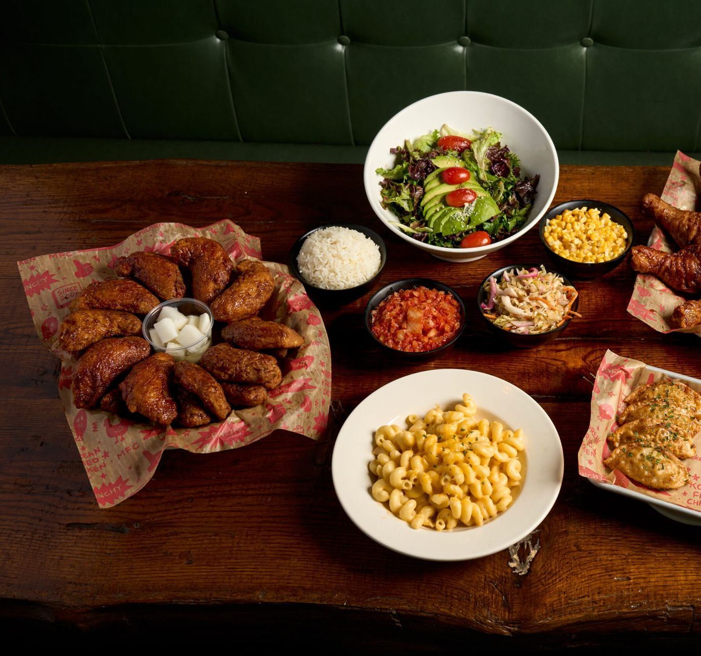 Large family combo platter of fried chicken and sides