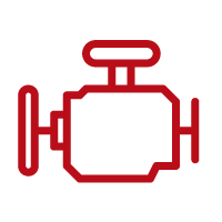 Red outline icon of a car engine check light