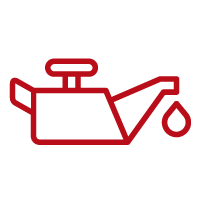 Red outline of an oil can with a drop symbol, indicating oil or lubrication.