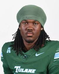 Tulane football player in green uniform and cap, facing forward against a white background