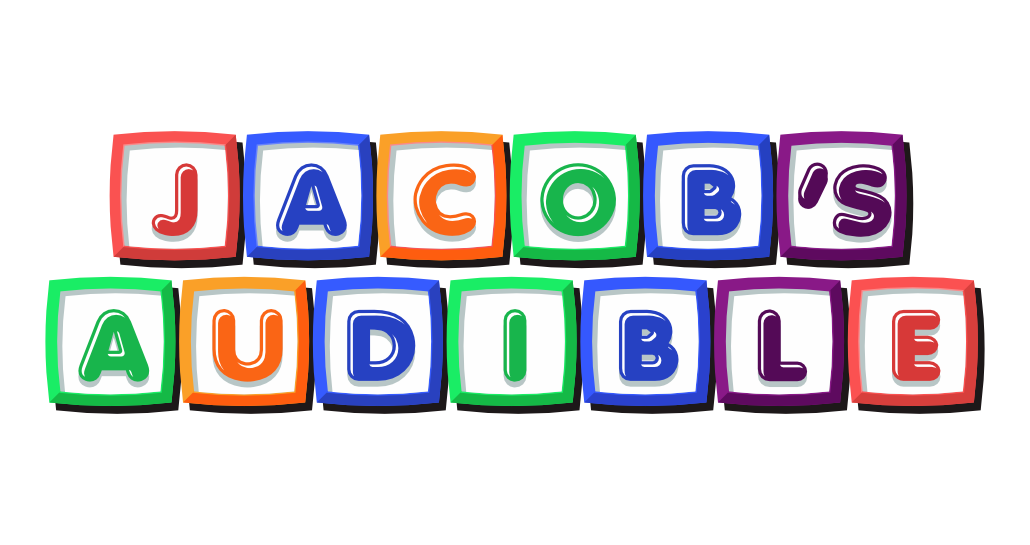 Jacob 's audible is written in colorful blocks on a white background