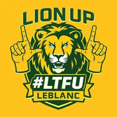 Green and yellow lion logo with raised fingers and text “LION UP,” “#LTFU,” and “LEBLANC”