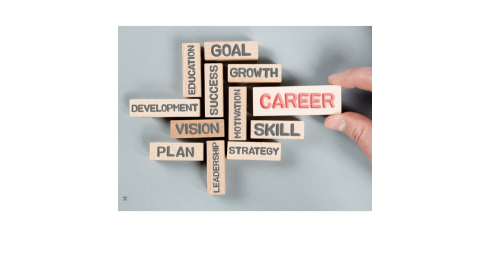Rectangle blocks with words on them; Career, education, skill, development ,vision, plan, leadership,