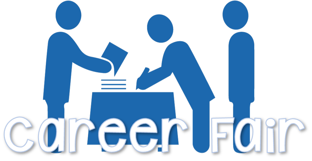 Un logotipo azul y blanco para una feria profesional.