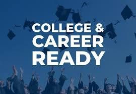 Blue background photo with graduates tossing their cap in the air with text saying