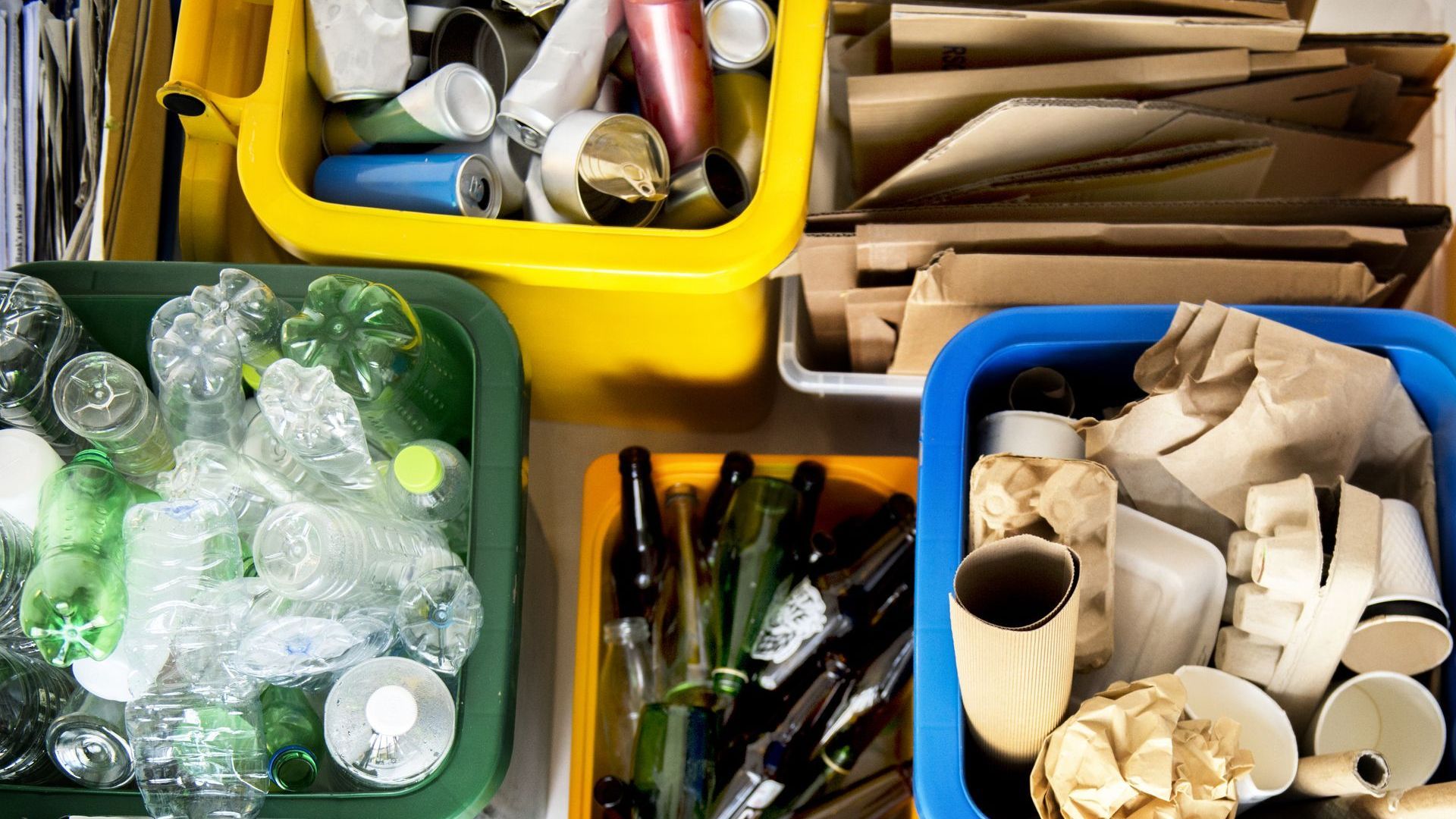 Recycle bottles, papers, box
