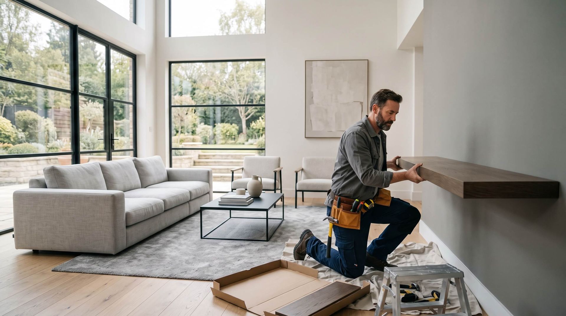 Handyman working in living room
