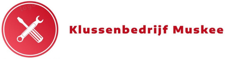 Rood rond logo met witte gekruiste gereedschappen en de tekst