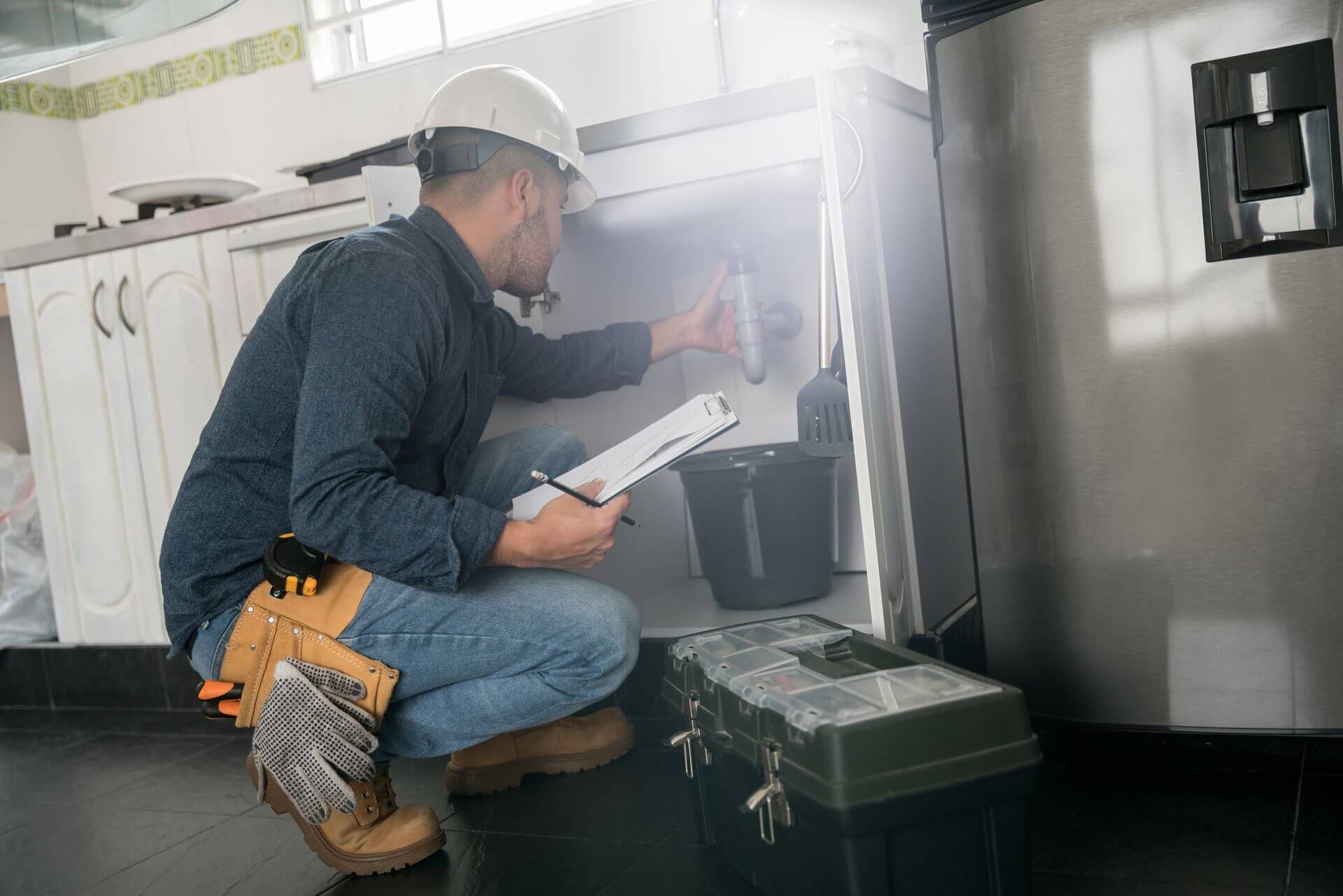 Plumber fixing a sink leak
