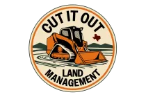 Cut It Out Land Management logo with orange bulldozer inside a circular badge