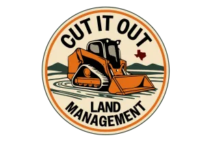 Cut It Out Land Management logo with orange bulldozer inside a circular badge